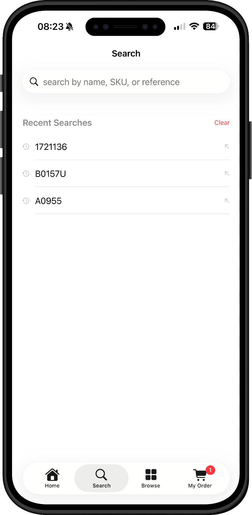 App screenshot — product search