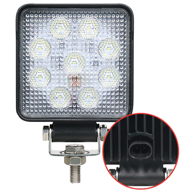 High-Powered Square Work Lamp w/ AMP Connector Socket