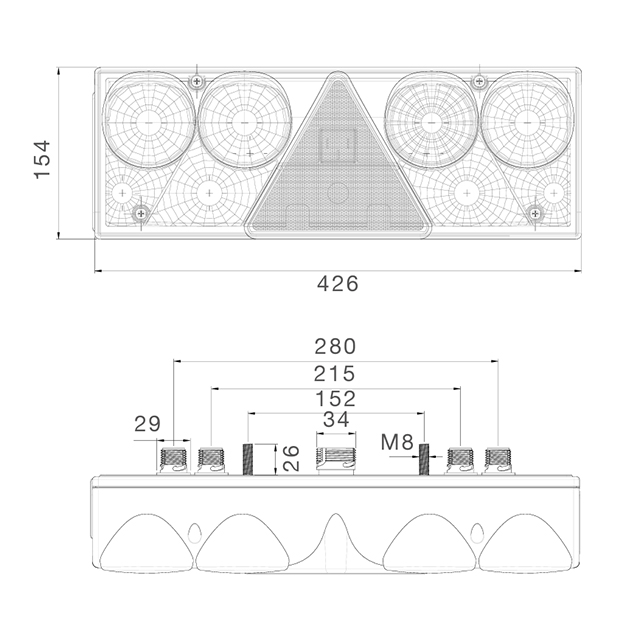 25-6030-711 Aspoeck Europoint II LH Rear Lamp 7 Pin Amp + 4 x 2 Pin S/Seal