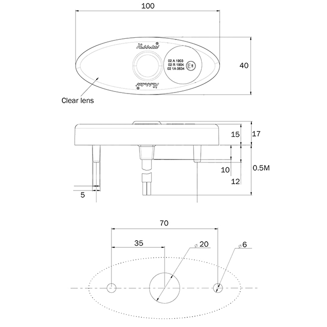 M893 LED Amber Marker Lamp with 500mm Flylead
