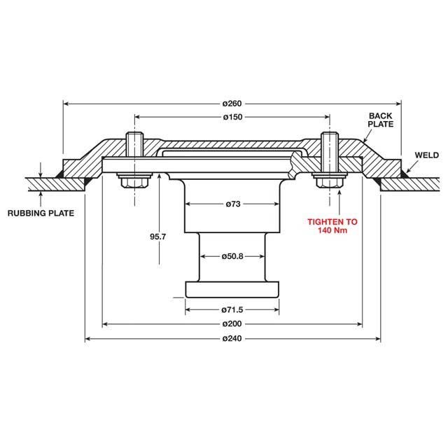 A0892 King Pin Back Plate Assembly Suits 10mm Rubbing Plate UCUK