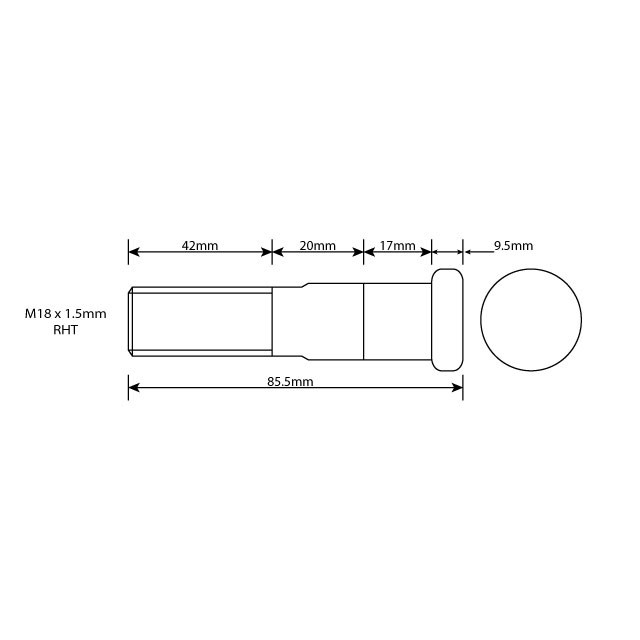 DFWB0008 WHEEL STUD M18X1.5 RHT 79MM UH UCUK Truck, Trailer, Lorry