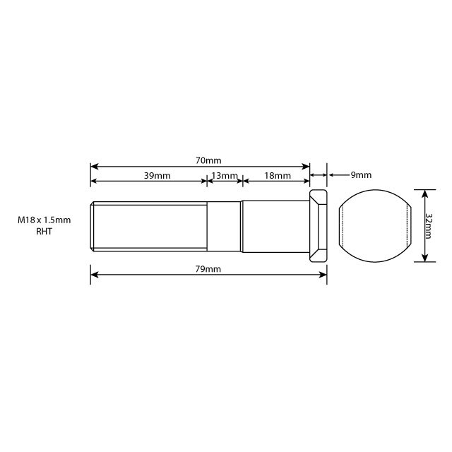 MNWB0004 WHEEL STUD M18X1.5 RHT 70MM UH UCUK Truck, Trailer, Lorry