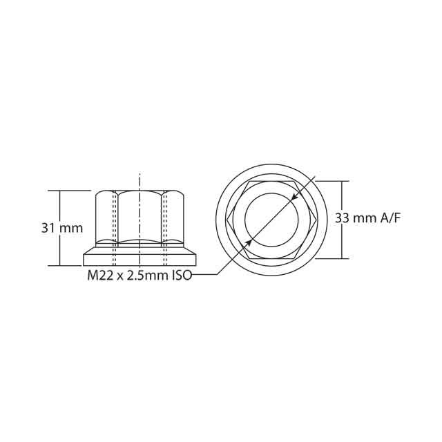 SCWN0001 Wheel Nut 7 8 X 11BSF RHT 33mm A F UCUK Truck Trailer