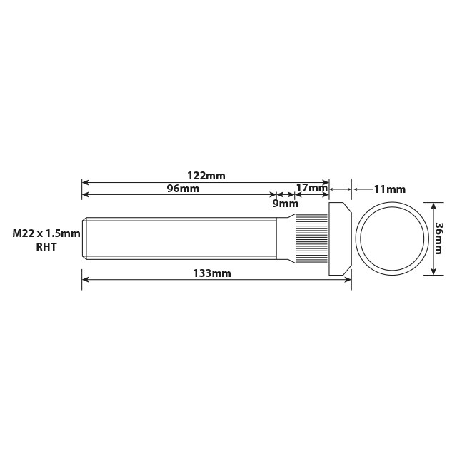 VLWB0002 WHEEL STUD M22X1.5 RHT 122MM UH UCUK Truck, Trailer, Lorry, Van & LCV Aftermarket
