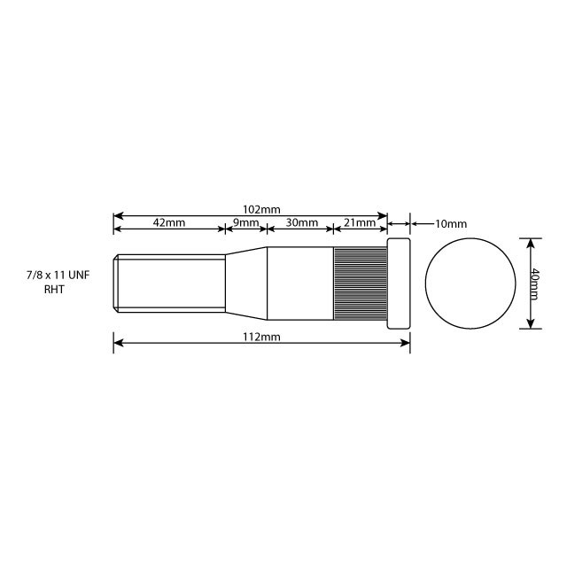 VLWB0006 WHEEL STUD 7/8"X14 UNF RHT 102MM UH UCUK Truck, Trailer