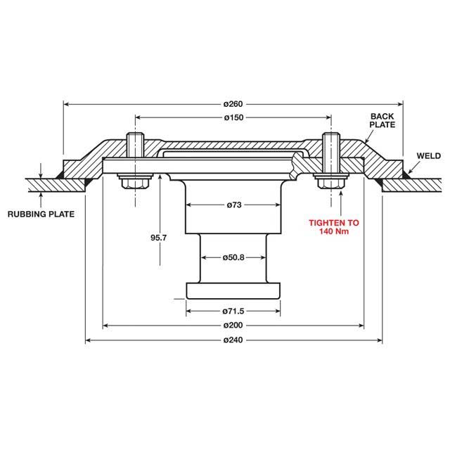 A0892 King Pin Back Plate Assembly - Suits 10mm Rubbing Plate