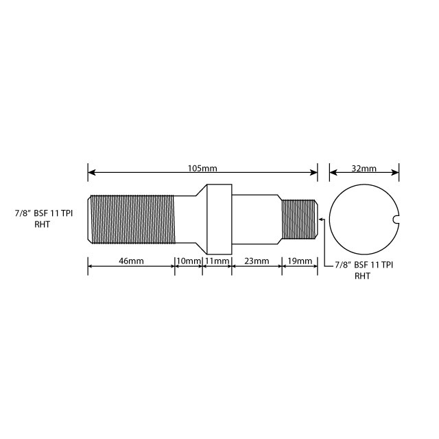 A1440 WHEEL STUD 7/8"X11BSF RHT 109MM TWIN