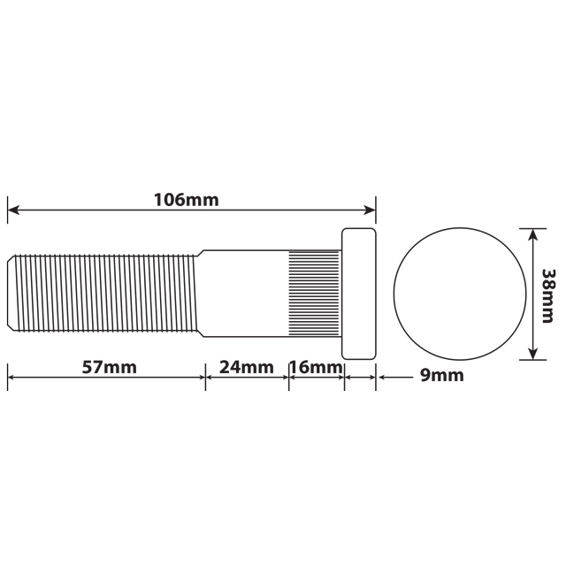 WHEEL STUD M22X1.5 RHT 97MM UH ALLY ISO SINGLE WHEELS