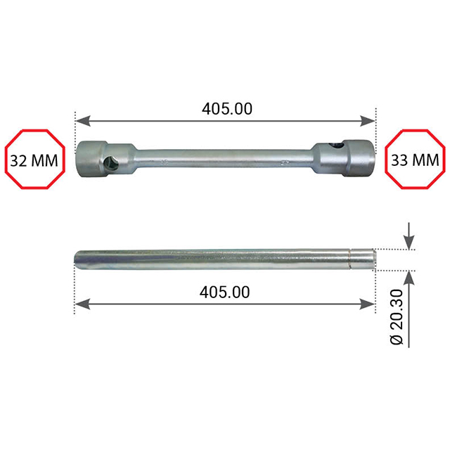 Wheelwrench 32 & 33MM 2 Sided C/W Tommy Bar