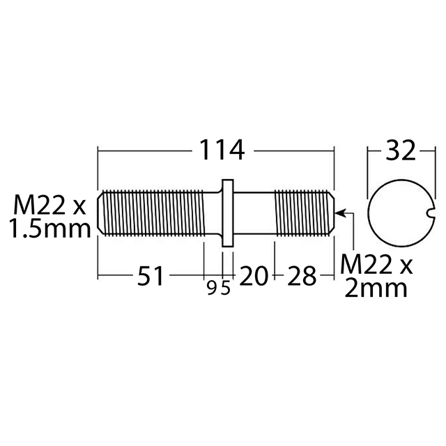 A9640 WHEEL STUD M22X1.5 RHT 114MM ISO TWIN WHEEL