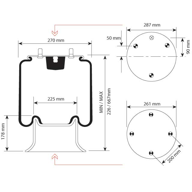 AIRSPRING ASSY (TBA) M16 INLET 3 STUD TOP DAF BUS