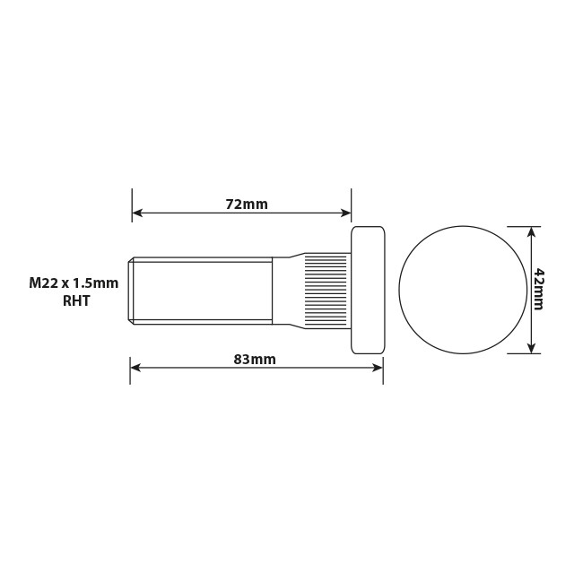 DFWB0001 WHEEL STUD M22X1.5 RHT 72MM UH