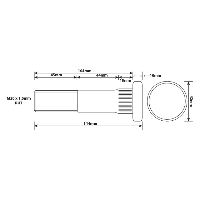 WHEEL STUD M22X1.5 RHT 104MM UH