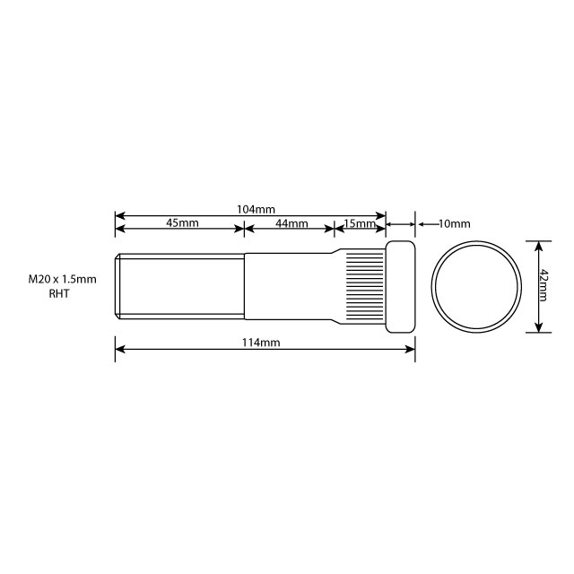 DFWB0004 WHEEL STUD M22X1.5 RHT 104MM UH