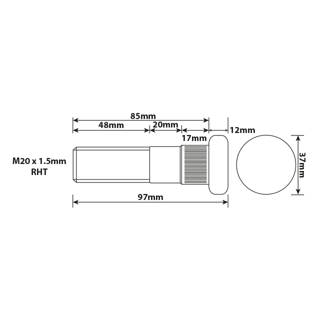 WHEEL STUD M20X1.5 RHT 85MM UH