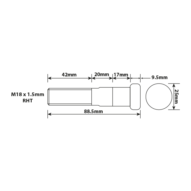 WHEEL STUD M18X1.5 RHT 79MM UH
