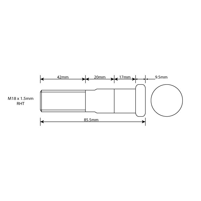 DFWB0008 WHEEL STUD M18X1.5 RHT 79MM UH