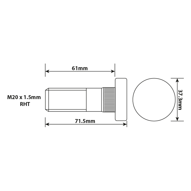 DAF WHEEL BOLT M20 X 1.5 RHT 61MM UH