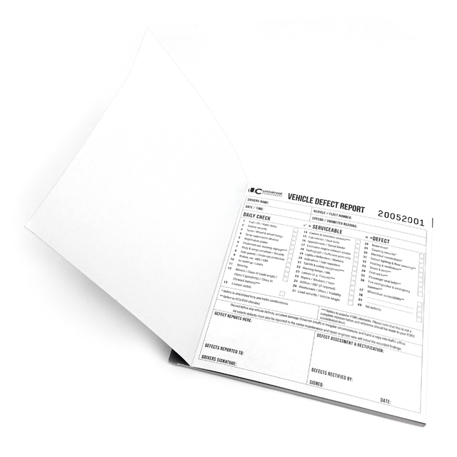 DVD001 20 PAGE DRIVER DEFECT BOOK (NUMBERED)