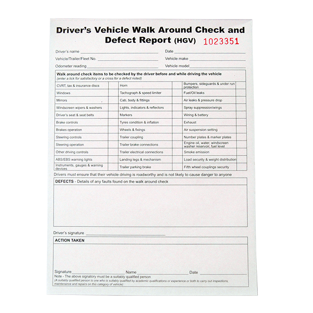 DVD002E Numbered Driver Defect Book RSA 50 Page