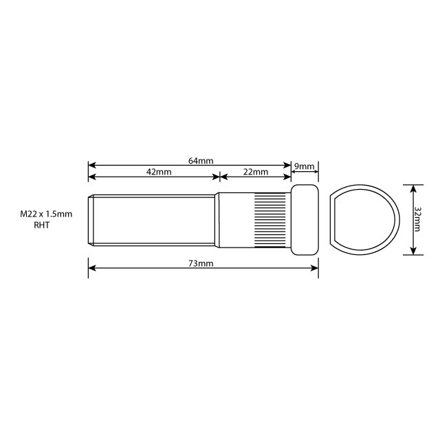 IVWB0004 WHEEL STUD M22X1.5 RHT 64MM UH