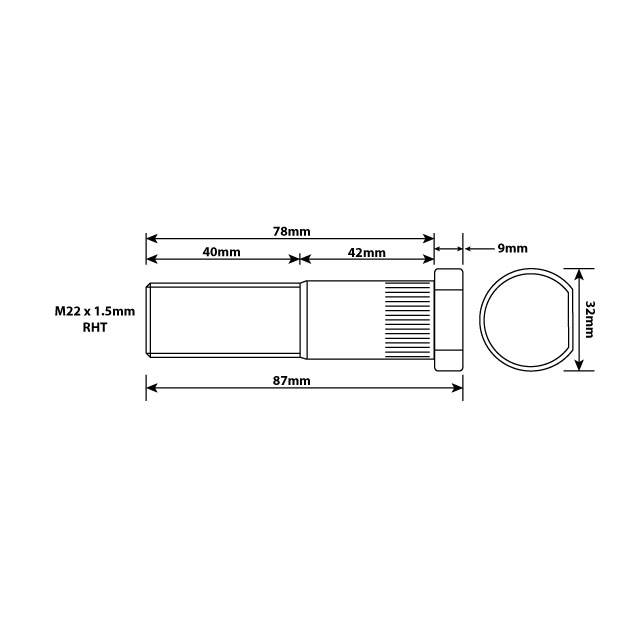 WHEEL STUD M22X1.5 RHT 78MM UH