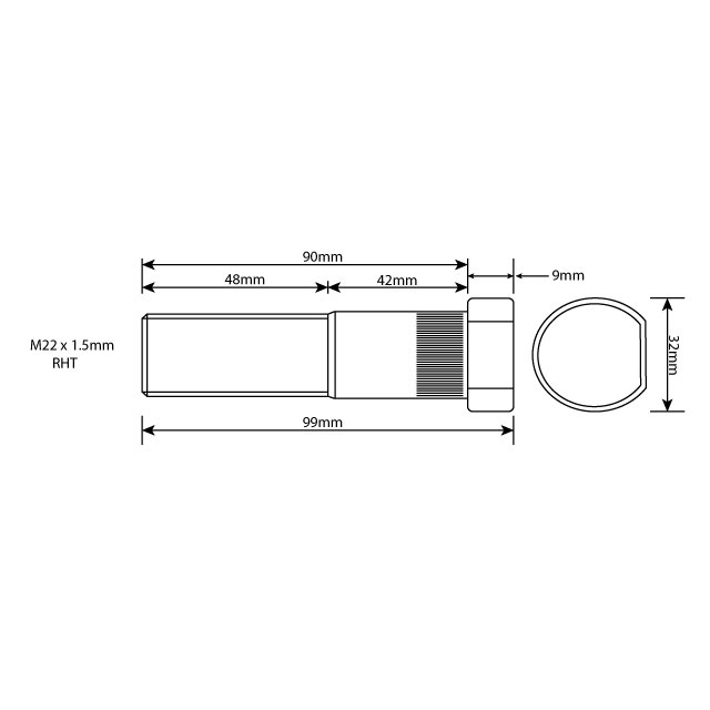 IVWB0006 WHEEL STUD M22X1.5 RHT 78MM UH