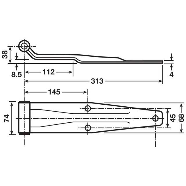 Hinge Assembly - 3 Hole Rear Door, 74mm, Steel/Zinc Plated