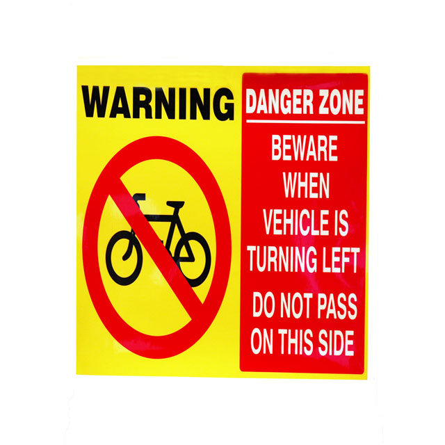 CYCLIST DANGER ZONE SIGN HORIZ S/A VINYL 300 X 420MM
