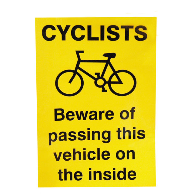 CYCLISTS BEWARE SELF ADHESIVE VINYL SIGN VERTICAL 300X210MM