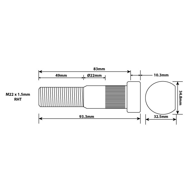KLTH0020PK WHEEL BOLT ASSEMBLY M22 X 1.5 83MM UH PACK OF 10