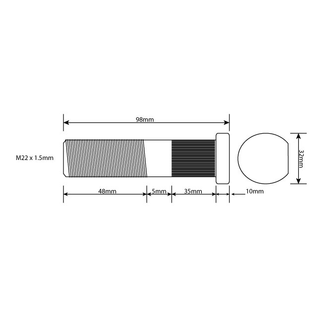 KLTH0081 WHEEL STUD M22X1.5 RHT 88MM UH ISO SINGLE WHEEL