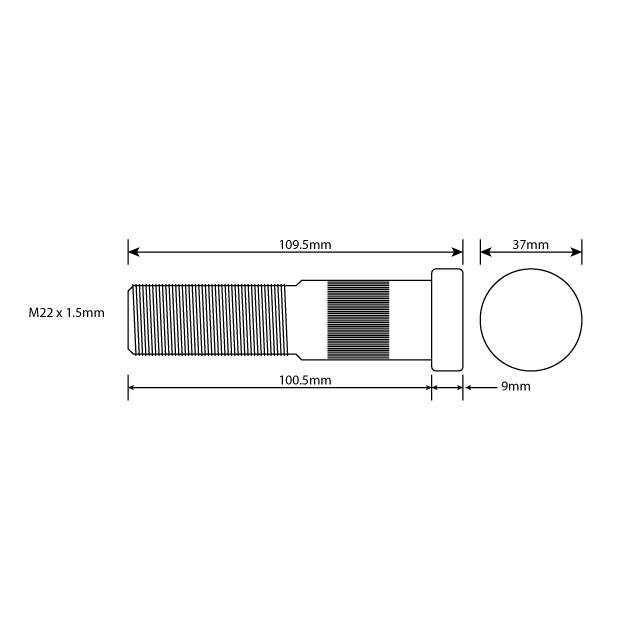 KLTH0152 WHEEL BOLT M22 X 1.5 100MM UH ALUM TWIN WHEELS