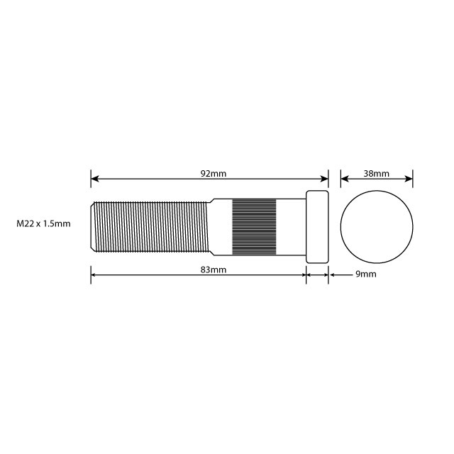 KLTH0153 WHEEL BOLT M22 X 1.5 83MM UH ALUM SINGLE WHEELS