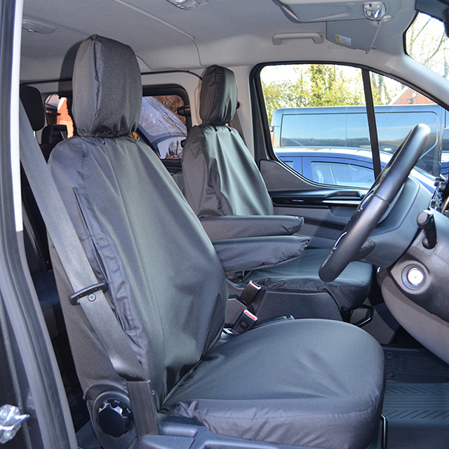 Ford Transit Custom 2013+ Front Pair Single Black Seat Cover