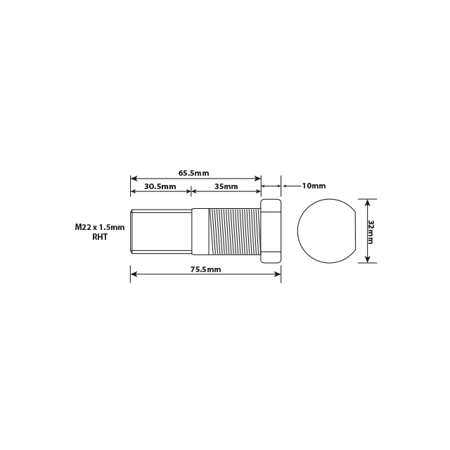 MNWB0001 WHEEL STUD M22X1.5 RHT 65MM UH