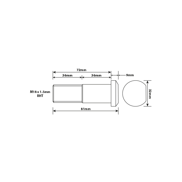 WHEEL STUD M18X1.5 RHT 72MM UH