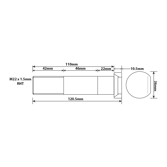 WHEEL STUD M22X1.5 RHT 110MM UH