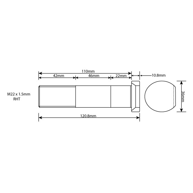 MNWB0007 WHEEL STUD M22X1.5 RHT 110MM UH
