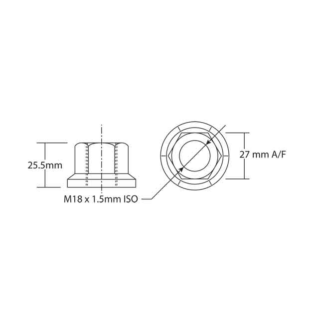 MNWN0001 WHEEL NUT M18X1.5 RHT 27MM A/F
