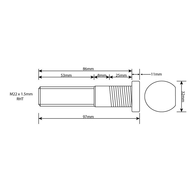 MRWB0002 WHEEL STUD M22X1.5 RHT 86MM UH