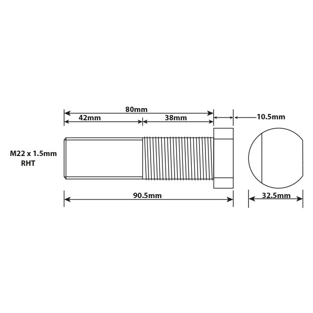 WHEEL STUD M22X1.5 RHT 80MM UH