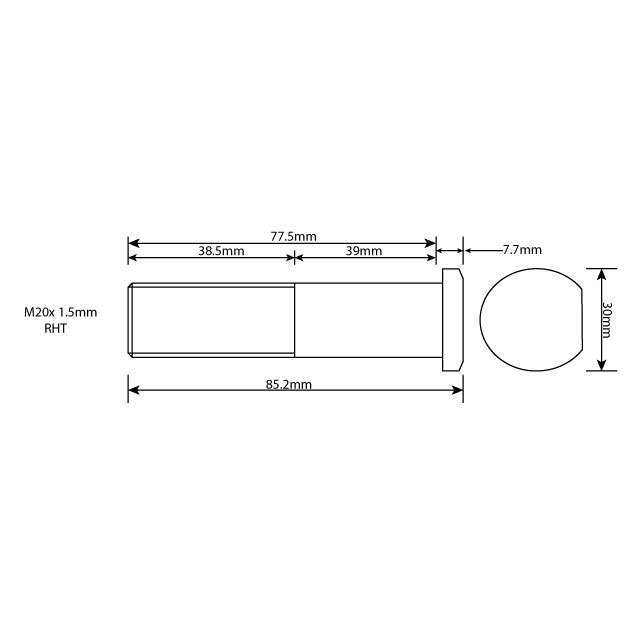 MRWB0007 WHEEL STUD M20X1.5 RHT 77MM UH