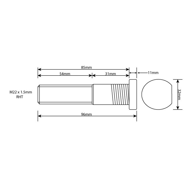 MRWB0008 WHEEL STUD M22X1.5 RHT 85MM UH