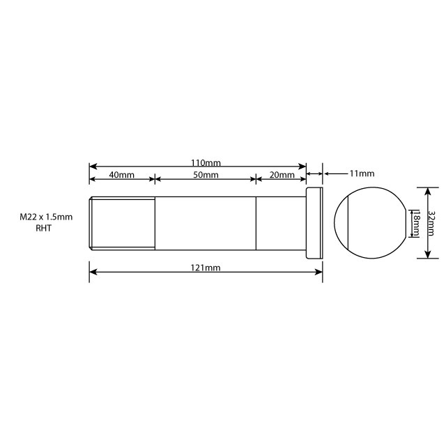 MRWB0011 WHEEL STUD M22X1.5 RHT 110MM UH
