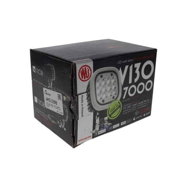 Packaging for WAS1208 W130 LED WORK LAMP 7000LM FOCUSSED LIGHT 12-24V 2.5M CABLE