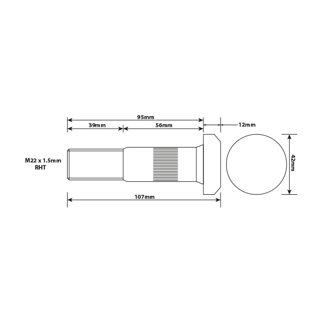 WHEEL STUD M22X1.5 RHT 95MM UH