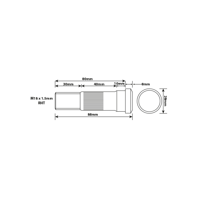 WHEEL STUD M18X1.5 RHT 80MM UH