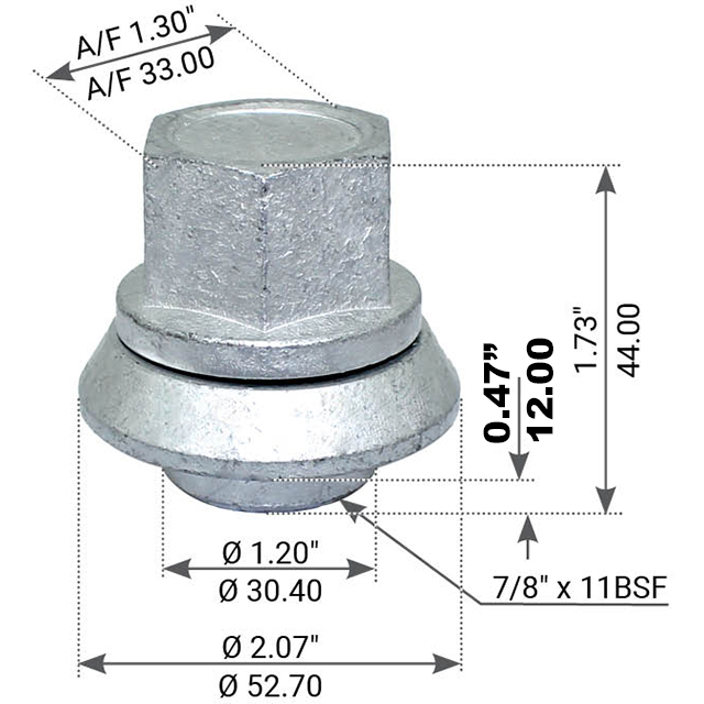 SLEEVED WHEEL NUT 7/8"-11BSF 50MM HIGH TO SUIT SCANIA